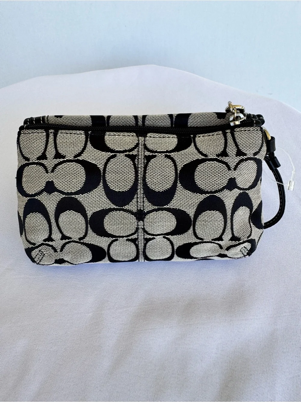 Coach Black & Cream Signature Canvas Turnlock Wristlet